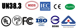 UN38.3 IEC UL CE RoHS ISO certifications